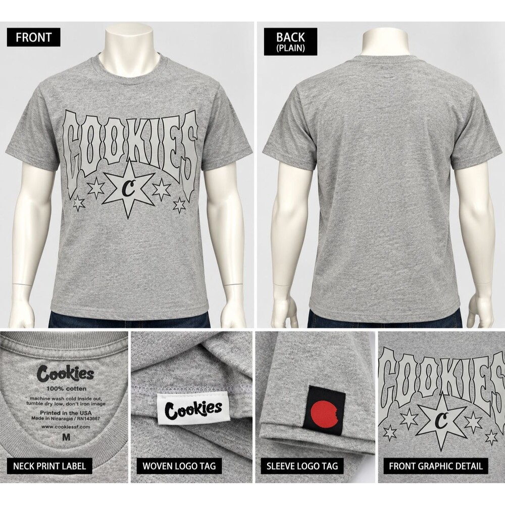 Cookies Mens Medium Gray Graphic T Shirt Star Logo Streetwear Tee NWOT